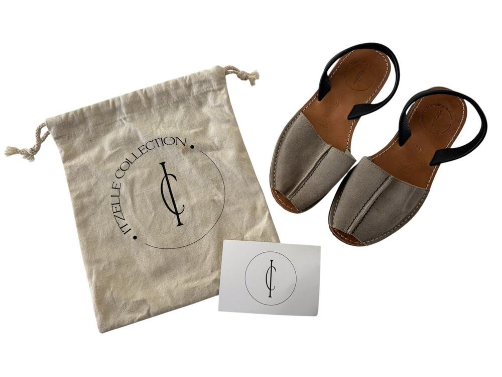 Itzelle Collection Avarca Leather Suede Taupe Black 39 EU / 8 US Peep Toe #NE84